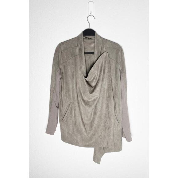 Blank NYC Women's Soft Faux Suede Drape Snap Moto Cardigan Jacket Waterfall Neck - Picture 6 of 14